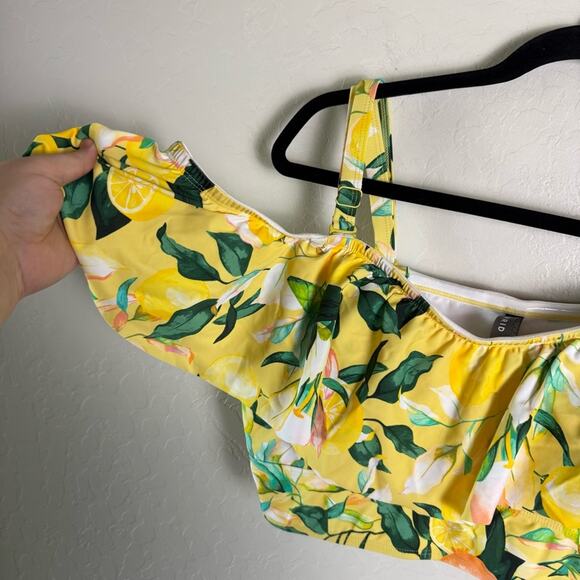 Torrid Lemon Leaves Yellow Off Shoulder Ruffle Swim Top 2X NWT 16915160 - Picture 7 of 11